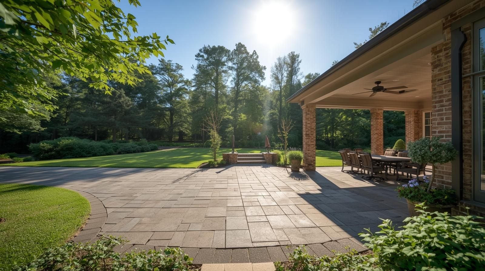 Hardscaped patio and walk connecting an Atlanta home to outdoor living space